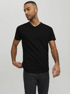 Jack & Jones Jack&jones 12156102 V Yaka Erkek Tshirt - Siyah