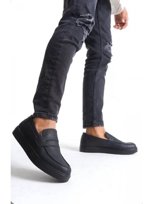 Ebrus Trend ET0580 Bağcıksız Kuşaklı Yüksek Siyah Taban Erkek Ayakkabı
