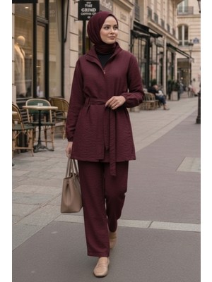İlkimay.com Gizli Fermuarlı Kuşaklı Ikili Takım 1698 - Bordo