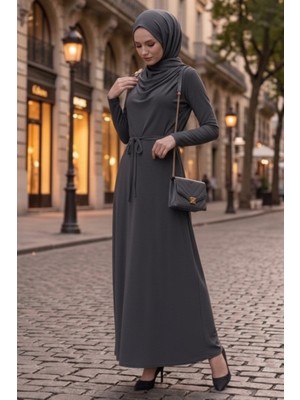İlkimay.com Şal Bağlamalı Elbise 1691 - Antrasit