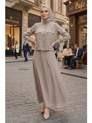 İlkimay.com Kapak Cepli Düğmeli Ikili Takım 1696 - Taş