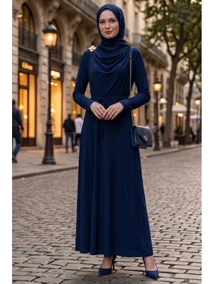 İlkimay.com Şal Bağlamalı Elbise 1691 - Lacivert