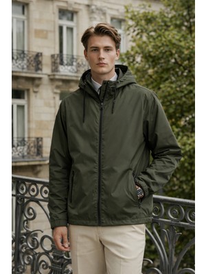 Damga Erkek Günlük Premium Casual Astarlı Haki Yağmurluk