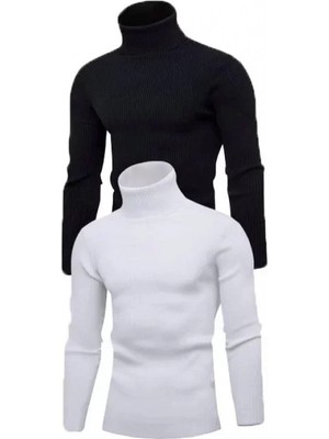 MiraLive Miray- 2 Adet Unisex Kaşkorse Boğazlı Full Likralı Fitilli Body Kazak