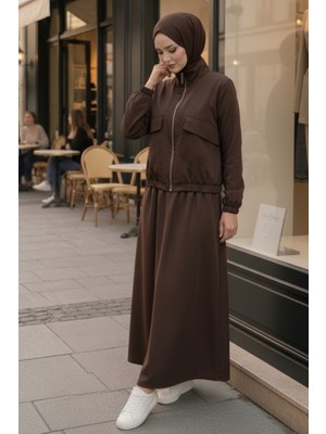 İlkimay.com Cep Detaylı Fermuarlı Ikili Takım 1697 - Kahve