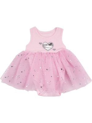 by BebekOdam Kız Bebek Pembe Tüllü Kalpli Zıbınlı Elbise - 1016703