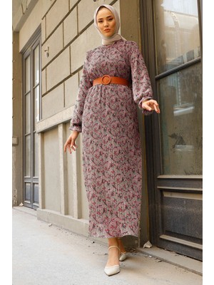 inStyle Şal Desen 2016  Gül Kurusu Şifon Elbise