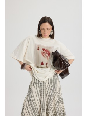 Mai Two Of Hearts Oversize Beyaz T-Shirt