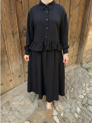 Foremia Büzgü Detay Etekli Takım-Siyah -