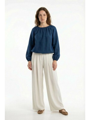 ALLDAY Indigo-Yakası Büzgülü Bluz