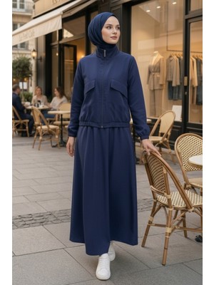 İlkimay.com Cep Detaylı Fermuarlı Ikili Takım 1697 - Lacivert