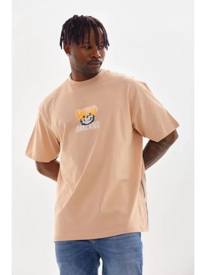 MiraLive Miray- Unisex Baskılı Oversize T-Shirt - Bej