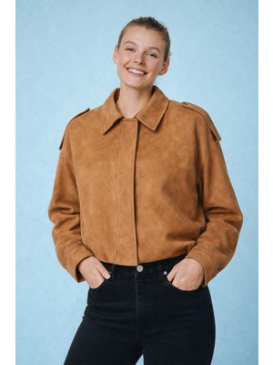 Oversize Kalıp Süet Bomber Ince Ceket Mont