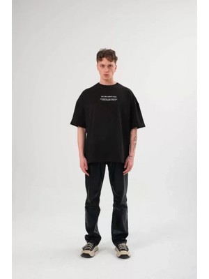 MiraLive Miray- Unisex Bisiklet Yaka Baskılı Oversize T-Shirt - Siyah