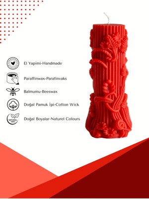 Candle Red Bloom, Kırmızı Zarafet, Dekoratif 2 Adet Vanilya Kokulu Mum & Kandil