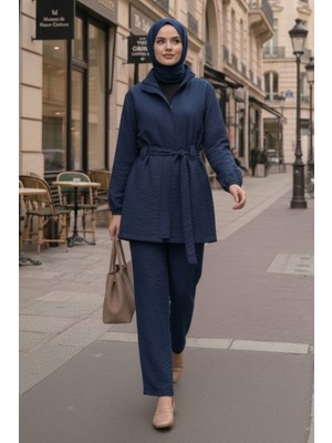 İlkimay.com Gizli Fermuarlı Kuşaklı Ikili Takım 1698 - Lacivert