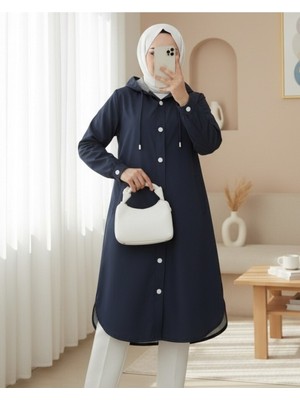 Modamorfo Astarı Çizgili Yan Cepli Kapşonlu Trençkot -Laci