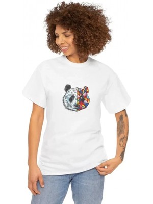 MiraLive Miray- Unisex Bisiklet Yaka Baskılı T-Shirt - Beyaz