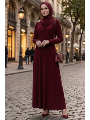 İlkimay.com Şal Bağlamalı Elbise 1691 - Bordo