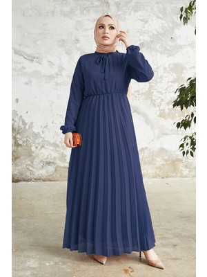 inStyle Piliseli Limelda Lacivert Şifon Elbise