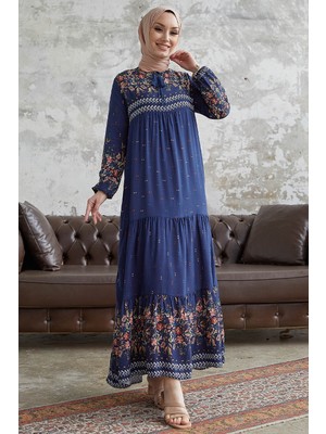 inStyle Sulu Desenli Salaş Elbise - Lacivert