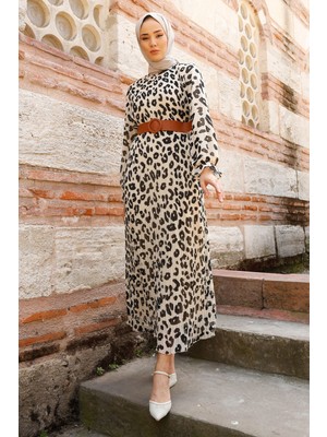 inStyle Kemerli Piliseli 2015 Şifon Elbise - Ekru