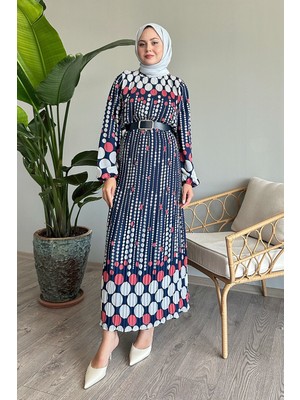 inStyle Vena Puantiyeli Şifon Elbise - Fuşya