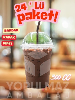 Yorulmaz Ambalaj 🥤 🥤 🥤 300 cc Kapaklı Pipetli Plastik Bardak – Smoothie, Milkshake ve Soğuk Içecekler Için  24 Adet