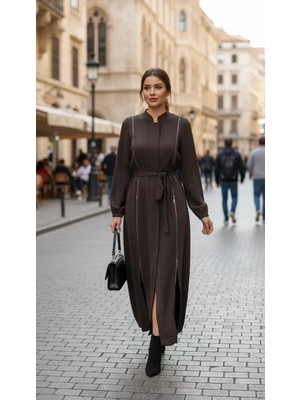 Misswhence Fermuar Detaylı Cupra Ipek Ferace 39501 Kahve