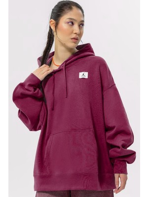 Nike Jordan Flight Fleece Oversize Hoodie Kadın Kapüşonlu Oversize Sweatshirt Mürdüm