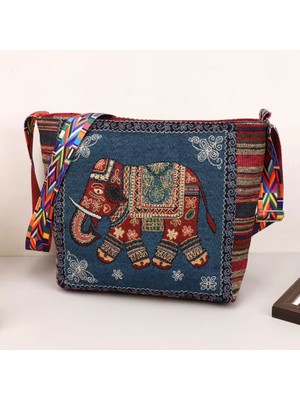Es Dekor Mavi Fil Kadın Zarif Fil Baskılı El Çantası - Ayarlanabilir Askılı