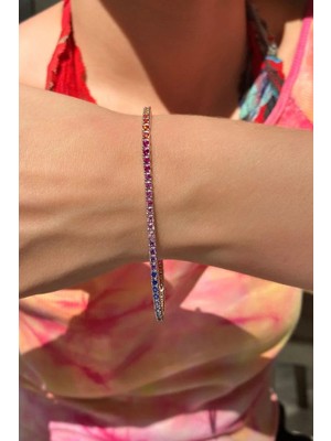 Spossy Silver Jewelry 2mm Pastel Rainbow Su Yolu Bileklik 18cm SPB1238