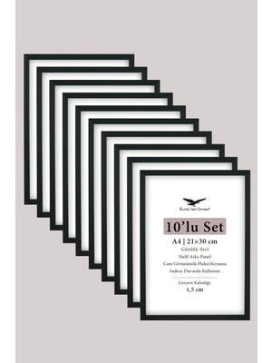 Raven Art Studio 10'lu Set - A4 - 21CM x 30CM Hafif  Arka Panel 300 Mikron Şeffaf Pleksiglas Düz Siyah Fotoğraf Çerçevesi