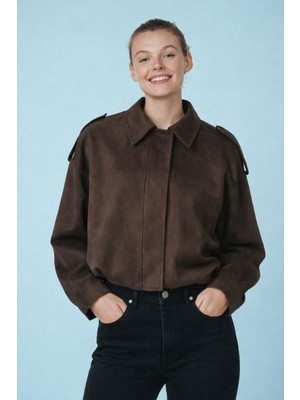 Oversize Kalıp Süet Bomber Ince Ceket Mont