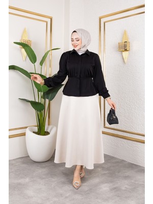 Foremia Bel Büzgülü Tunik-Siyah -