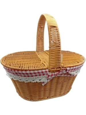 Yuvarlak Kapaklı Hasır Piknik Sepeti