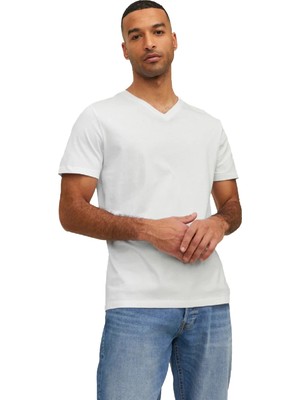 Jack & Jones Jack&jones 12156102 V Yaka Erkek Tshirt - Beyaz