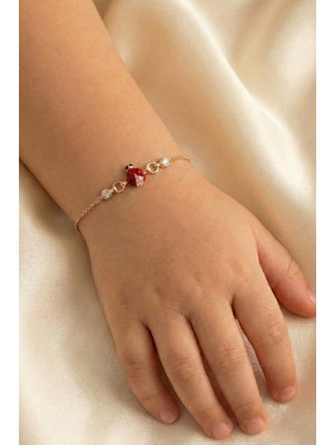 Söğütlü Silver 925 Ayar Gümüş Rose Kırmızı Mineli Uğur Böceği Figürlü Çocuk Bileklik SGTL13296ROSE