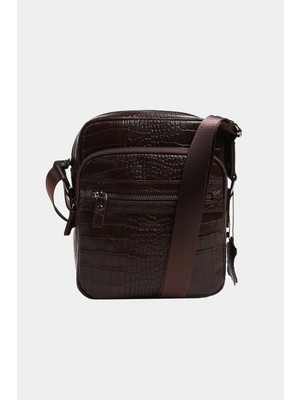 Massarelli x Rewina Hakiki Deri Askılı Çanta Timsah Desenli Kahverengi MCT9553