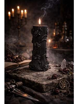 Candle Shadow Bloom, Siyah Zarafet, Karanfil Kokulu Dekoratif 2 Adet Siyah Mum & Kandil