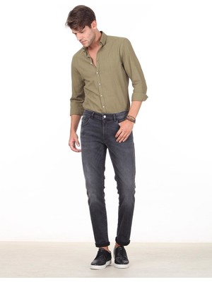 Kip Koyu Gri Slim Fit Denim Pamuk Karışımlı Pantolon