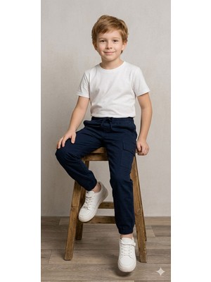 Yiğit Butik Erkek Çocuk Gabardin Kargo Pantolon Lastikli Paça Cepli Rahat Kalıp