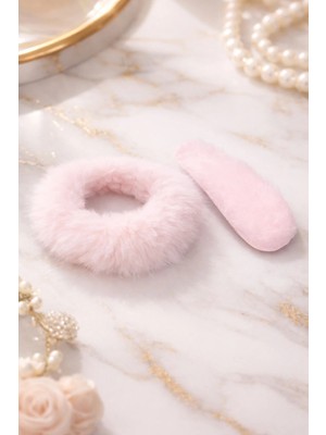 Nati Co Premium Pembe Peluş Saç Tokası Ikili Set