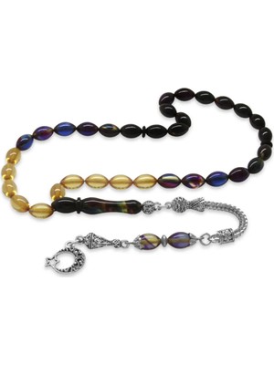 Tesbihane Ayyıldız Kararmaz Metal Püsküllü Arpa Kesim Süzme Bonibon Ateş Kehribar Tesbih