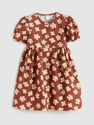 Lcw Kahverengi Çiçekli Fırfırlı Kız Çocuk Elbise