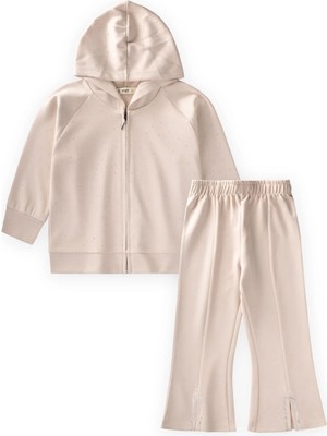 Cigit Fermuarlı Modal Taşlı Takım 3-8 Yaş Bej