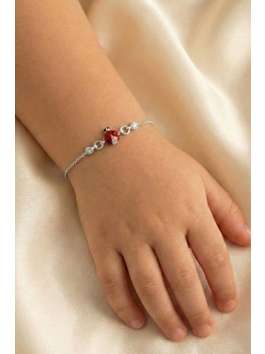 Söğütlü Silver 925 Ayar Gümüş Rodaj Kırmızı Mineli Uğur Böceği Figürlü Çocuk Bileklik SGTL13296RODAJ