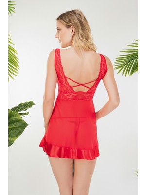 Jumelles Kırmızı Jumelles Dantel Dekolteli Gecelik