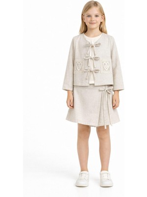 Jabber Fiyonk Kapama Tarzı Ile Şort Etekli Kız Çocuk Şık 3'lü Takım