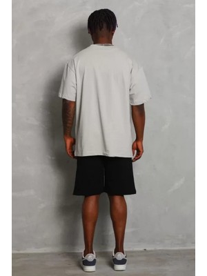 MiraLive Miray- Unisex Oversize Düz Bisiklet Yaka T-Shirt - Gri